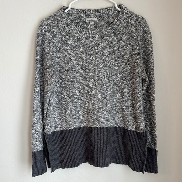 L.L. Bean Signature Women Gray speckled color block linen blend knit Sweater SM - Picture 1 of 11